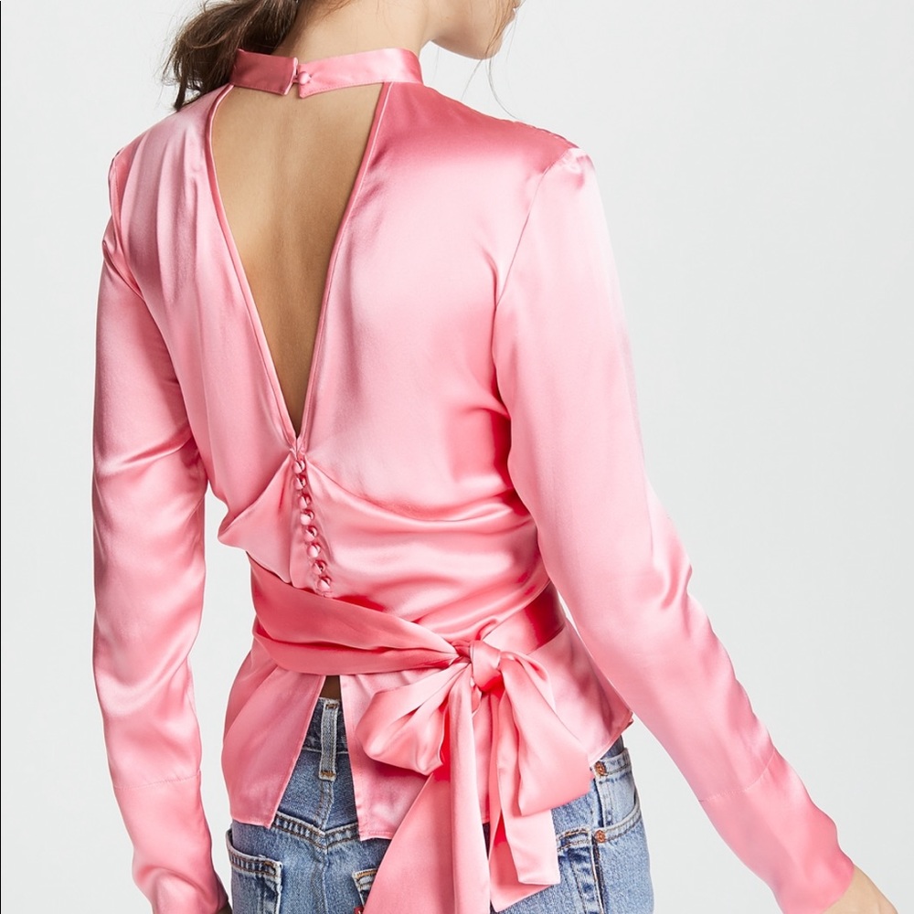 (New with tags) Pink satin silk waist tie blouse